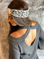 Gray Cold Shoulder Knit Sweater